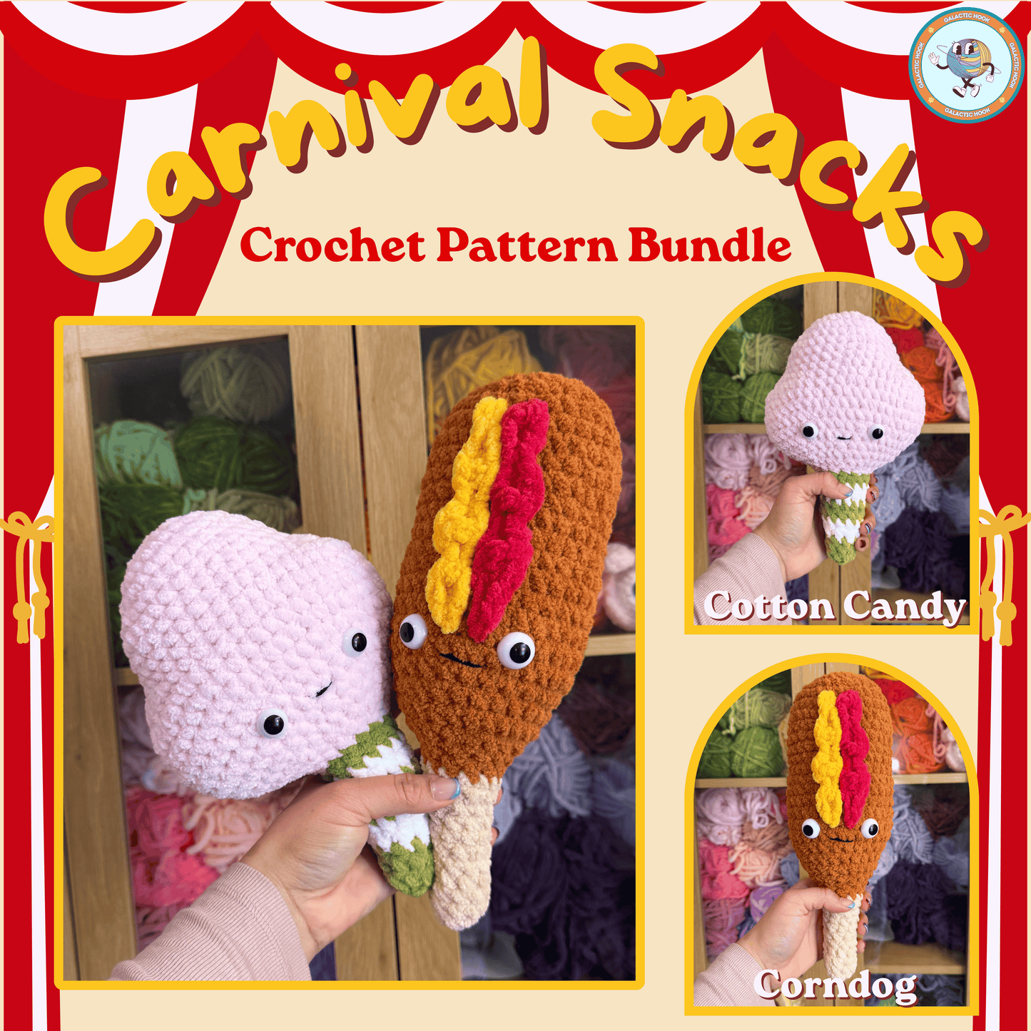 Carnival Snacks Bundle | Cotton Candy | Corndog | Crochet Patterns