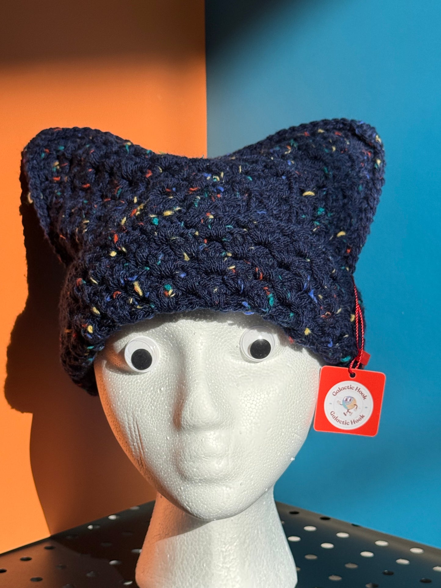 Blue Granny Square Cat Beanie