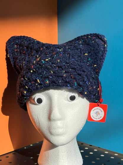 Blue Granny Square Cat Beanie