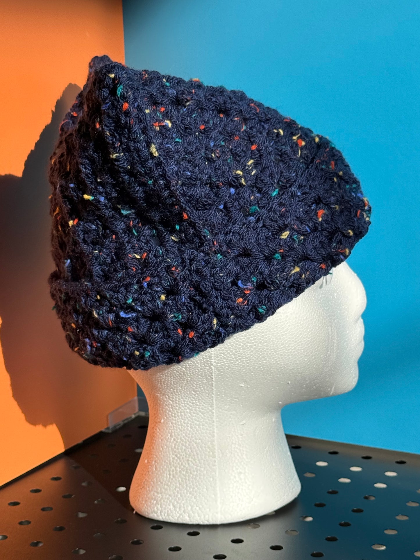 Blue Granny Square Cat Beanie