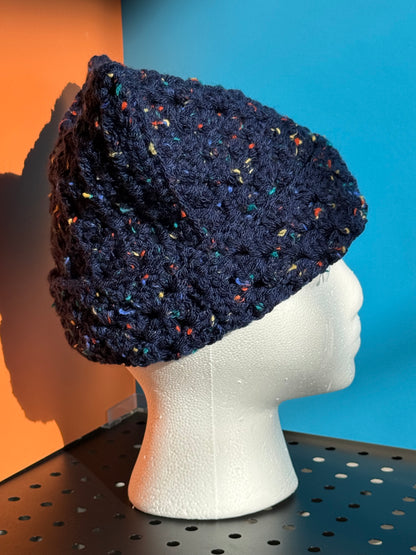 Blue Granny Square Cat Beanie